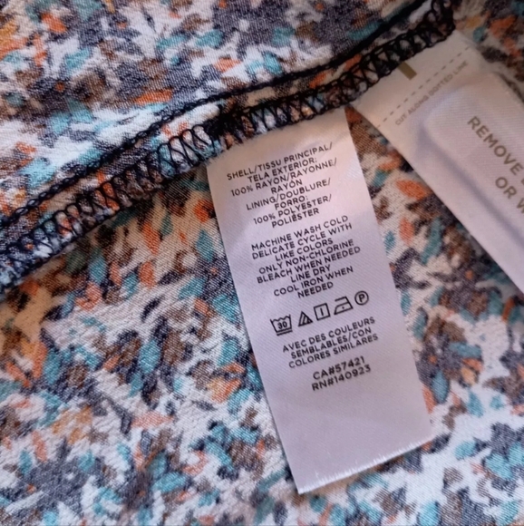 LOFT Western Boho Navy Multi-color Midi Dress with slit And Long Sleeves Sz 12 - Picture 12 of 14